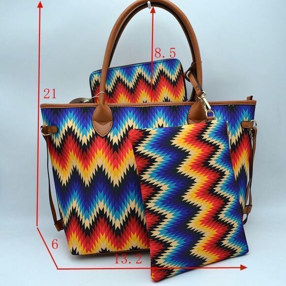 3N1 Aztec Serape Print Western Tote Set - Picture 3 of 5